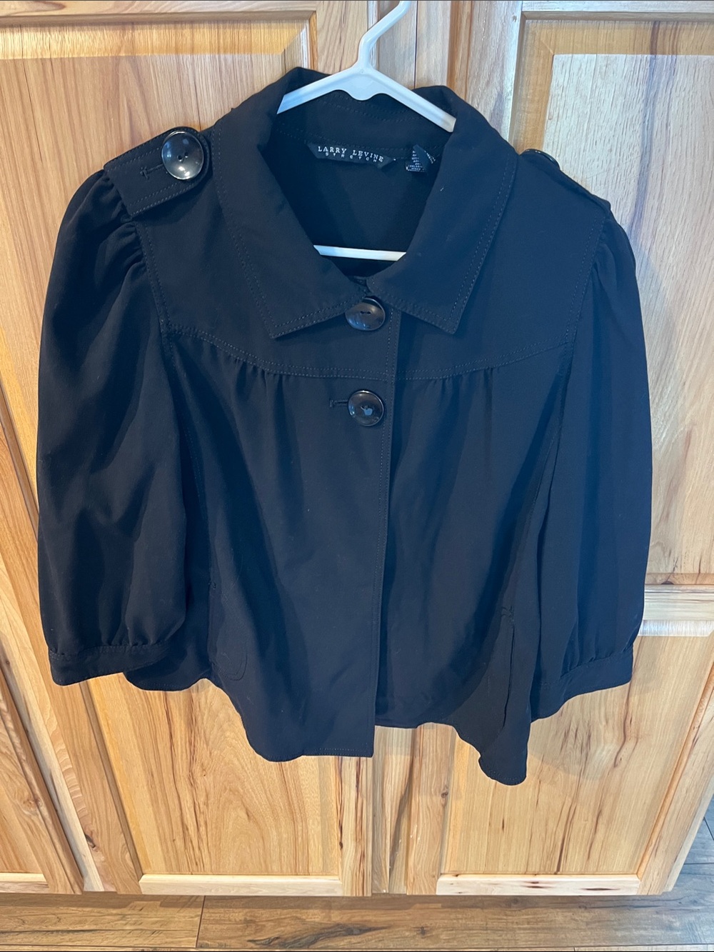 LARRY LEVINE Stretch Black Short Puff Sleeve Blazer Jacket, size 10 - EUC